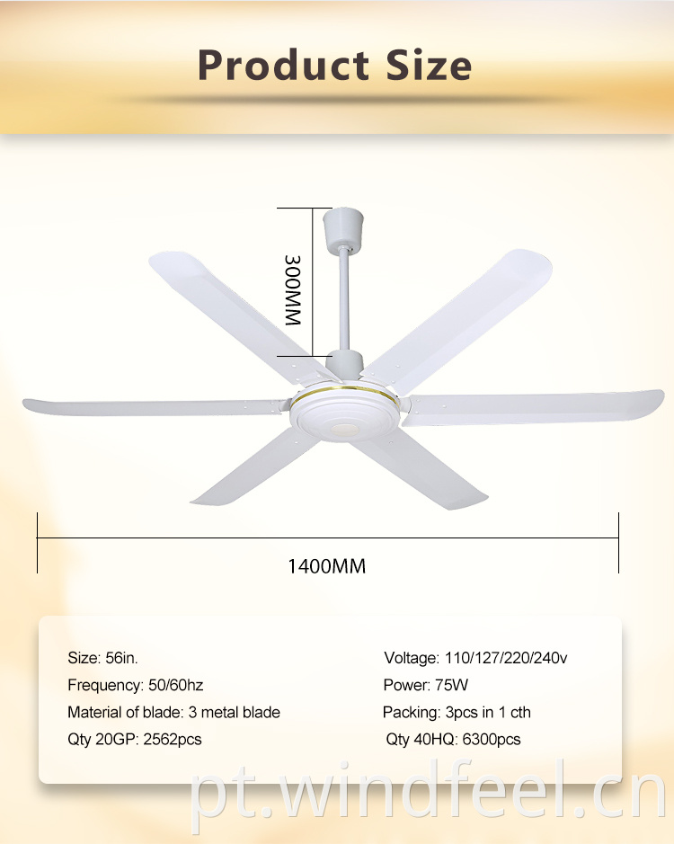 Fábrica Foshan Ventilador de teto seguro de cinco lâminas de metal moderno de 56 polegadas para uso doméstico